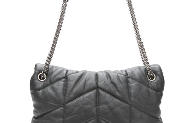 SAINT LAURENT Grey Quilted Leather Medium Loulou Puffer Shoulder Bag