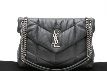 SAINT LAURENT Grey Quilted Leather Medium Loulou Puffer Shoulder Bag