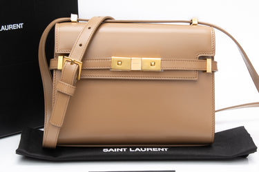 SAINT LAURENT Natural Tan Calfskin Leather Mini Baby Manhattan Shoulder Bag (New)