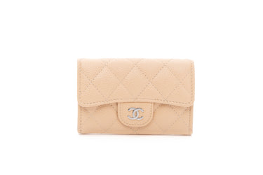 CHANEL Beige Caviar Quilted Flap Card Holder Wallet