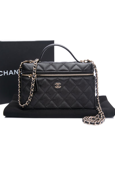 K*K様 CHANEL N°1 DE CHANEL ブラックバッグ Chanel 25S Black Quilted Caviar Top Handle Slim Vanity Handbag