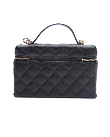 Chanel 25S Black Quilted Caviar Top Handle Slim Vanity Handbag