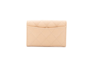 CHANEL Beige Caviar Quilted Flap Card Holder Wallet