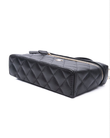 Chanel 25S Black Quilted Caviar Top Handle Slim Vanity Handbag