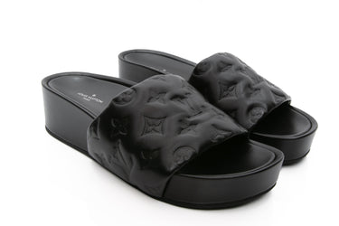 LOUIS VUITTON Lambskin Embossed Monogram Jumbo Flatform Mule Sandals 37.5