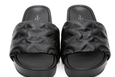 LOUIS VUITTON Lambskin Embossed Monogram Jumbo Flatform Mule Sandals 37.5