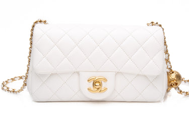 CHANEL White Lambskin Quilted Mini Rectangular Pearl Crush Flap Bag