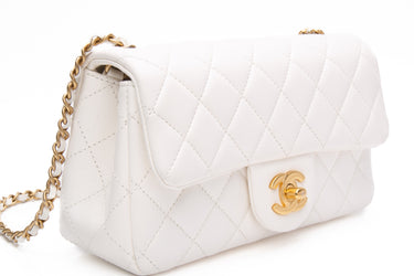 CHANEL White Lambskin Quilted Mini Rectangular Pearl Crush Flap Bag