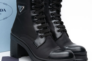 PRADA Black Re-Nylon and Leather Booties 39