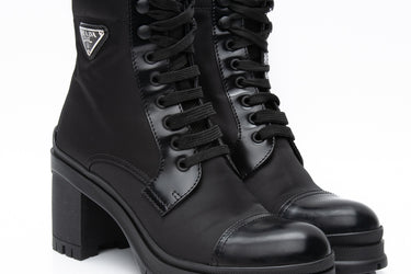 PRADA Black Re-Nylon and Leather Booties 39