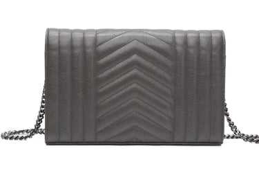 SAINT LAURENT Earth Sheepskin Tri-Quilt Monogram Envelope Chain Wallet