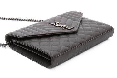 SAINT LAURENT Earth Sheepskin Tri-Quilt Monogram Envelope Chain Wallet