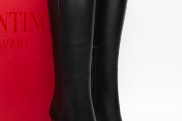 VALENTINO GARAVANI Black Leather Ono Knee-High Boots 38.5 (New)