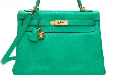 HERMES Menthe Green Kelly 32 Clemence Leather with Gold Hardware