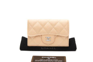 CHANEL Beige Caviar Quilted Flap Card Holder Wallet