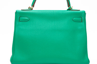 HERMES Menthe Green Kelly 32 Clemence Leather with Gold Hardware