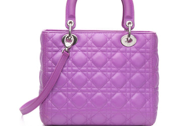 DIOR Violet Lambskin Cannage Medium Lady Dior Bag