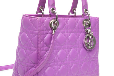 DIOR Violet Lambskin Cannage Medium Lady Dior Bag