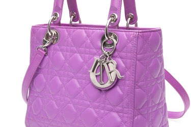 DIOR Violet Lambskin Cannage Medium Lady Dior Bag