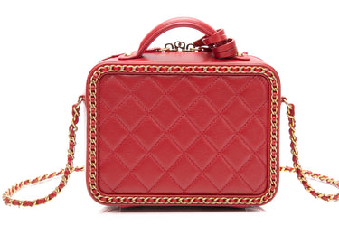 CHANEL Red Quilted Goatskin Filigree Chain Around Vanity Case