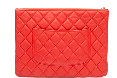 CHANEL Coral Lambskin Quilted Medium O Case Clutch