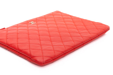 CHANEL Coral Lambskin Quilted Medium O Case Clutch