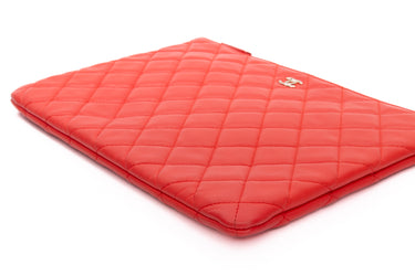 CHANEL Coral Lambskin Quilted Medium O Case Clutch