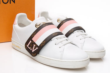 LOUIS VUITTON White Calfskin Monogram Striped Frontrow Sneakers 37.5