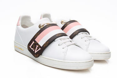 LOUIS VUITTON White Calfskin Monogram Striped Frontrow Sneakers 37.5