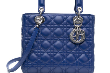 DIOR Royal Blue Lambskin Cannage Medium Lady Dior Bag