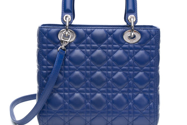 DIOR Royal Blue Lambskin Cannage Medium Lady Dior Bag