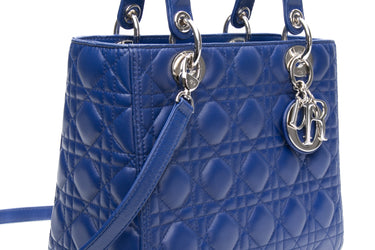 DIOR Royal Blue Lambskin Cannage Medium Lady Dior Bag