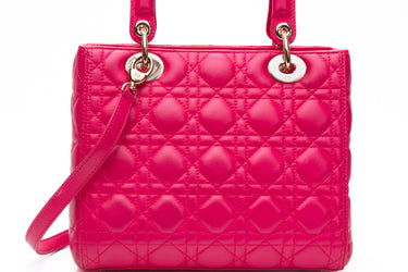 DIOR Hot Pink Lambskin Cannage Medium Lady Dior Bag