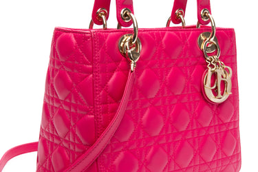 DIOR Hot Pink Lambskin Cannage Medium Lady Dior Bag