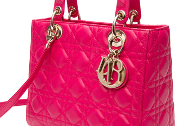 DIOR Hot Pink Lambskin Cannage Medium Lady Dior Bag