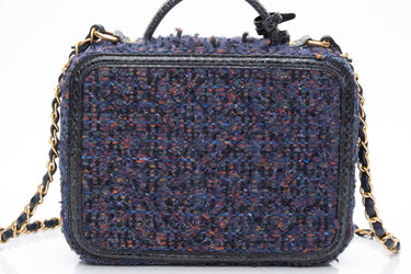 CHANEL Blue Tweed Quilted CC Filigree Python Medium