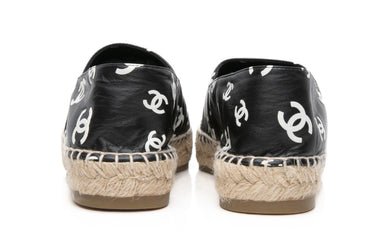 CHANEL Lambskin Printed Black and White CC Espadrilles 39 (New)