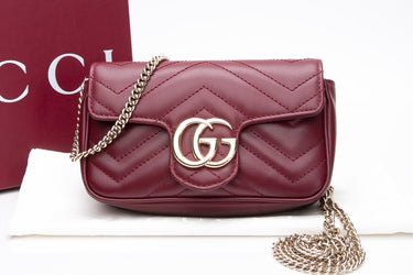 GUCCI GG Marmont Rosso Ancora Red Leather Super Mini Crossbody Bag