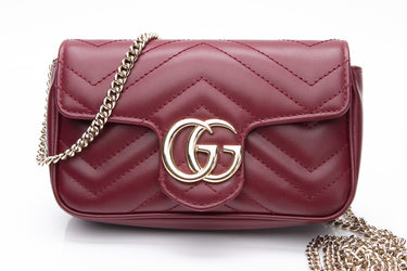 GUCCI GG Marmont Rosso Ancora Red Leather Super Mini Crossbody Bag