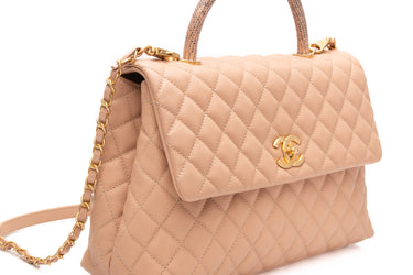 CHANEL Dark Beige Caviar Lizard Quilted Medium Coco Handle Flap Bag