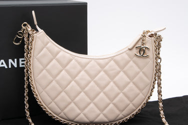 CHANEL 23P Ecru Light Beige Lambskin Quilted Small Hobo Bag