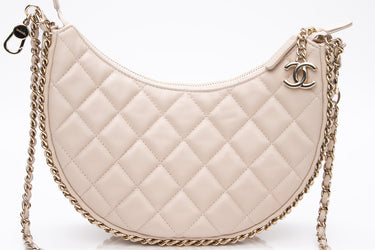 CHANEL 23P Ecru Light Beige Lambskin Quilted Small Hobo Bag