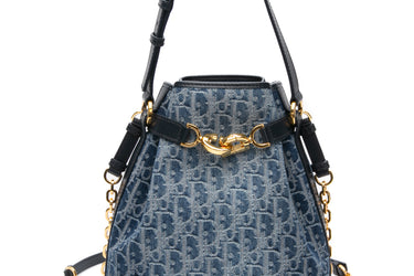 DIOR Blue Denim Calfskin Medium C'est Oblique Jacquard Bucket Bag
