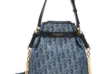 DIOR Blue Denim Calfskin Medium C'est Oblique Jacquard Bucket Bag