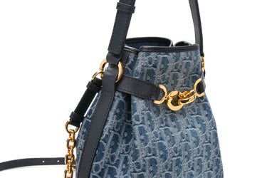 DIOR Blue Denim Calfskin Medium C'est Oblique Jacquard Bucket Bag