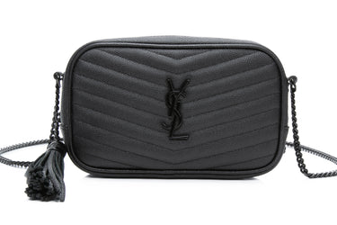 SAINT LAURENT Black Grain De Poudre Matelasse Monogram Mini Lou Camera Bag