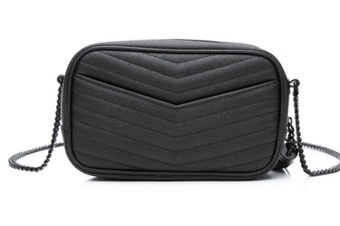SAINT LAURENT Black Grain De Poudre Matelasse Monogram Mini Lou Camera Bag