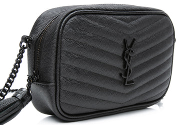 SAINT LAURENT Black Grain De Poudre Matelasse Monogram Mini Lou Camera Bag