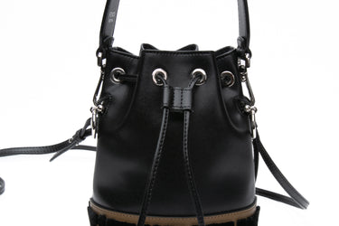 FENDI Black Fango Vitello Liberty Velvet F is Fendi FF Bi-Color Mini Mon Tresor Bucket Bag