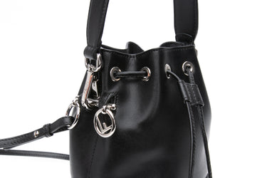 FENDI Black Fango Vitello Liberty Velvet F is Fendi FF Bi-Color Mini Mon Tresor Bucket Bag